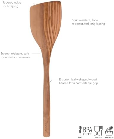 Tovolo Olivewood Angled Turner Spatula, Natural Wood Turner for Cooking & Baking, Wide Flat Edge Pancake Flipper, Safe for Nonstick Pans & Cast Iron Skillets, 12.5" Kitchen Tool