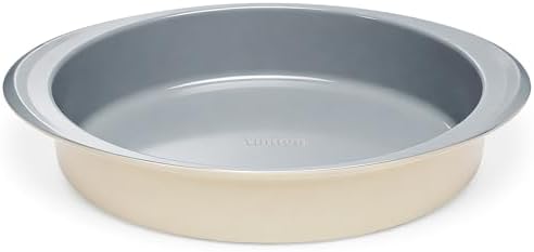 9 Inch Nonstick Round Cake Pan with Handle, Ceramic Coating PFOA PFAS PTFE Free, Aluminized Steel, Oven Safe 550°F, Dishwasher Safe, For Layer Cakes Cheesecakes and Brownies (Cream)