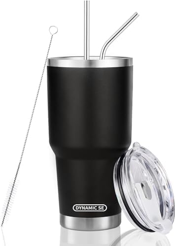 D·S 30 oz Black Tumbler with Straw and Lid Insulated Travel Coffee Mug