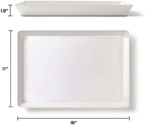 4-Pack Plastic 16" x 11" Large White Serving Trays Set - Reusable Serving Platters for Cookie, Appetizer, Charcuterie, Snack, Dessert, Party Food Display - Stackable Kitchen CounterTop Tray, BPA Free