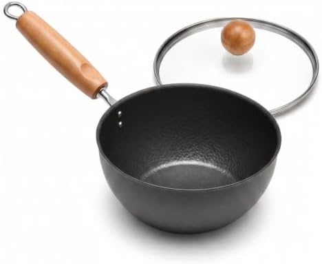 WANGYUANJI 1.6 Qt Small Iron Saucepan with Lid, 7.1-Inch Ramen Cooking Pot