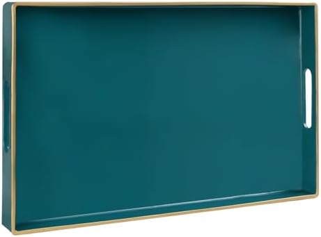 MAONAME Teal Decorative Tray for Coffee Table, Serving Tray with Handles