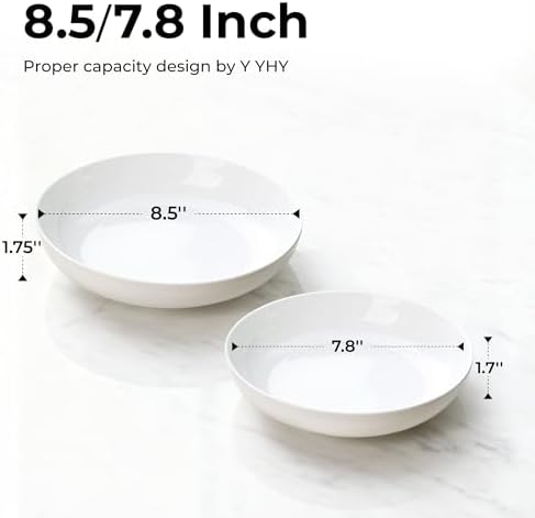 Y YHY 7.8'' Pasta Bowls for Small Portions, 22 Ounce Salad White Bowl Plates Set of 6, Porcelain Dishes for Serving Dinner - Dinnerware Sets Microwave Dishwasher Safe Thanksgiving Day Gift