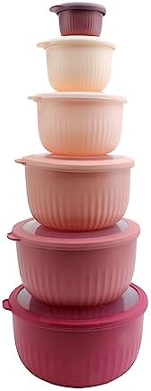 COOK WITH COLOR Prep Bowls with Lids- Wide and Deep Nesting Plastic Small Mixing Bowl Set with Lids, 12 Piece Set - Deep Bowls, Rose