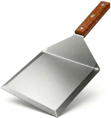 Extra Wide Spatula with Beveled Edges, Oversized Stainless-Steel Spatula with Wood Handle for Skillets, Griddles & Pancake Flipper for Burgers, Omelet, and Versatile for Culinary Task, 6 x 5-inches