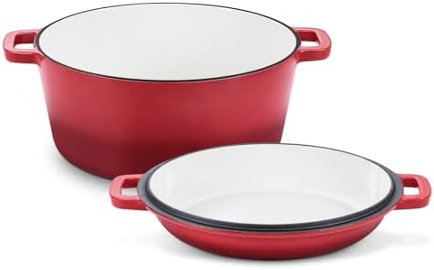 TeamFar 5qt Dutch Oven, Pre-seasoned Cast Iron for Bread Baking, Red