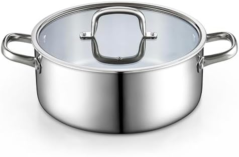 Cook N Home 7 Quart Tri-Ply Clad Stainless Steel Stockpot with Glass Lid