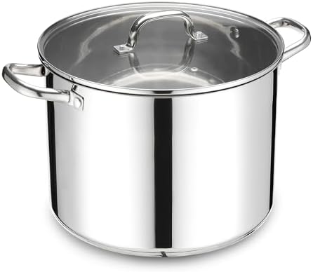 LIANYU Stainless Steel Large Stock Pot, 16 QT Heavy Stockpot with Glass Lid