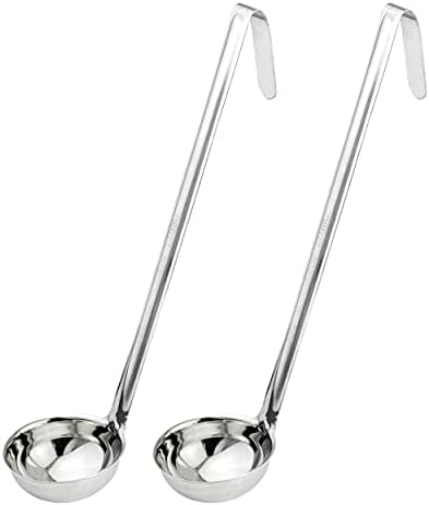 Fit Meal Prep Stainless Steel Soup Ladle - One-Piece Sauce Spatula with Hook Handles, Commercial Grade Serving Spoon, Kitchen Tool for Restaurant or Home Cooking, 13.75” Long - [Pack of 2] 4 Oz