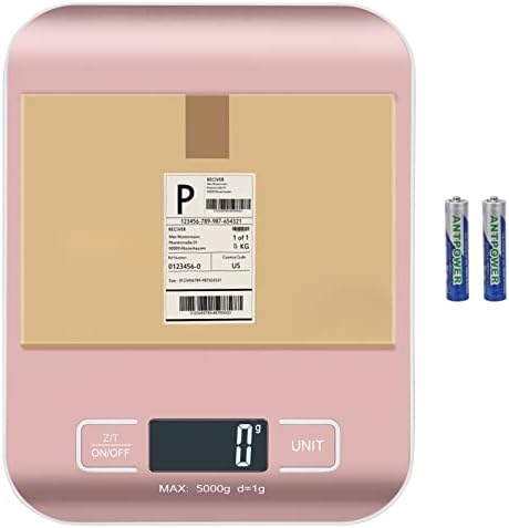 Digital Shipping Scale,Stainless Steel Panel, Accurate Portable Postal Scale for Packages, Small Business,Kitchen, Food, Handmade, Liquids, and Boutique (Rose Gold Battery(5kg/1g))