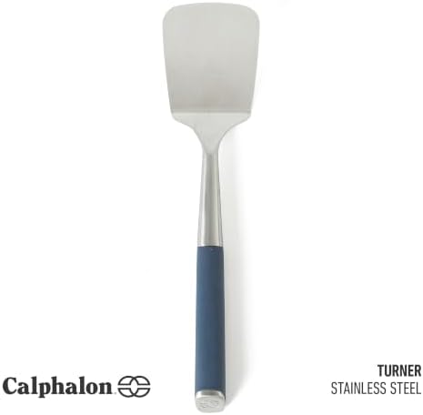 Calphalon Solid Turner, Cooking Spatula, Kitchen_Spatula, Stainless Steel Turner_with Silicone Heat Resistance Handle, Nonstick-Safe Spatula with Ergonomic Handle (Navy), Turner (Pack of 4)
