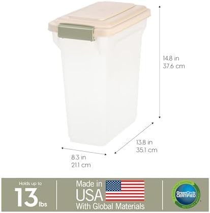 IRIS USA WeatherPro Airtight Dog Food Storage Container, Up to 13 lbs, for Dog Cat Bird and Other Pet Food Storage Bin, Pet Supplies, Keep Fresh, BPA Free, Clear/Almond (Pack of 2)
