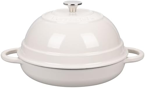 VORRINGARD Cast Iron Enameled Dutch Oven Pot with Lid for Bread Baking, Bread Oven, 6 Quart, White