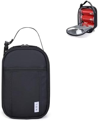 NOL Small Insulated Snack Bag Mini Freezable Cooler Pouch 3L fit 3 Cans | Wide-Mouth 6hours Cool & Warm Lightweight Leakproof Nylon Box for Work Travel Black