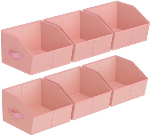 Homsorout Storage Bins for Shelves - Small Trapezoid Closet Shelf Organizer, Fabric Organization Bins with Handles, Storage Baskets for Clothes, Towel, Purse, 6 Pack, Pink