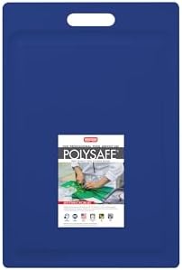 Dexas NSF Certified Polysafe Cutting Board with Handle and Juice Well, 12 x 18 inches, Reversible Kitchen Cutting Board, Blue