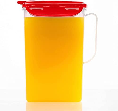 LocknLock Aqua Fridge Door Water Jug | Clear Pitcher | BPA Free Plastic_Pitcher with Lid | 2 Quart Pitcher with Lid for Water, Juice, Tea & More Beverages, Red, 67.6 Ounces (Pack of 12)
