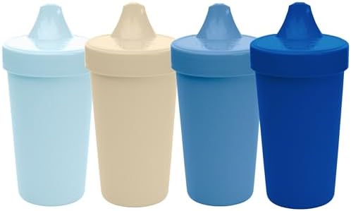 Re-Play Spill-Proof Sippy Cups for Toddlers - Kids Reusable 10 Oz Set of 4, Dishwasher & Microwave Safe, Made in USA, Cool Blues