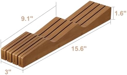 In-Drawer Knife Block Organizer - Bamboo Wood Drawer Knife Organizer-Protecting Knife Organizer Block (Not Included) (Brown, 7 Knives Dock)