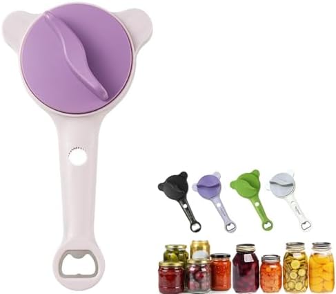4-in-1 Multi-Functional Retractable Jar & Bottle Opener, Adjustable Stainless Steel Jar Opener for Seniors & Arthritis Sufferers,Suitable for 1''-3.5'' Jars, Bottles, Cans,Beer Caps (Purple)