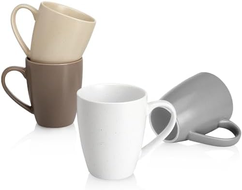 Sweese Porcelain Mugs - 16 Ounce (Top to the Rim) for Coffee, Tea, Cocoa, Set of 4, Neutral Colors