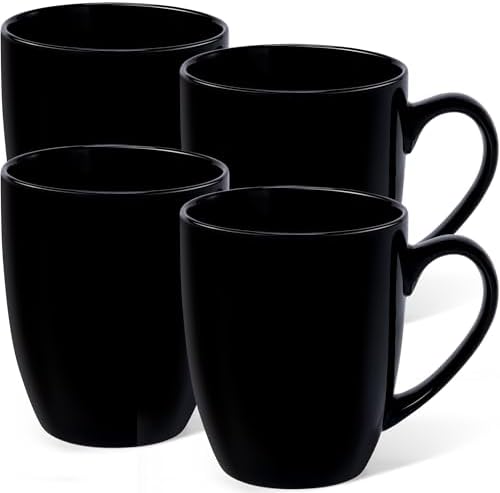 Urbanstrive 16 oz Large Coffee Mugs Set of 4 Ceramic Coffee Mug White Coffee Cups Tea Cups Idea Gift for Women Men House Warming Gifts New Home Office, Black 4 Pack