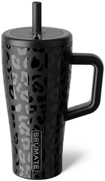 BrüMate Era 20 oz Tumbler with Handle & Straw | 100% Leakproof Insulated Water Bottle Tumbler with Lid and Flexible SoftSip Straw | Made of Stainless Steel | Cup Holder Friendly | 20oz (Onyx Leopard)