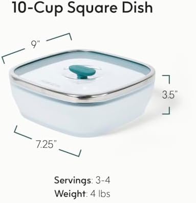 Anyday 10-Cup Square Glass Food Storage with Glass Lid | Plastic-Free Meal Prep & Microwave Cookware | Stackable Airtight Storage Container with Vented Lid for Microwave-Safe Reheating