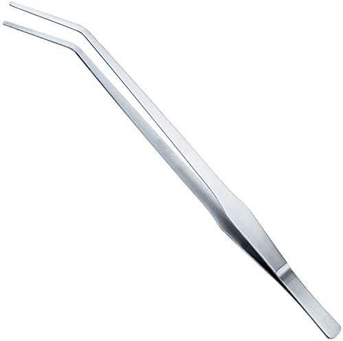 OIIKI 15 inch Curved Aquarium Tweezers, Polished Tongs Tweezers, Silver