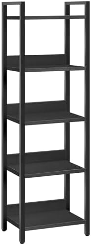 MAHANCRIS 5-Tier Bookshelf, Bookcase, Shelves Organizer for Small Spaces, Storage Shelf Organizer, for Living Room, Bedroom, Study, Balcony, Black BKHB5501