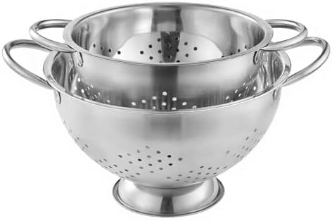 2 Pack Stainless Steel Colander Set with Handles - Heavy-Duty Nesting Strainers (5 Qt, 1 Qt) for Pasta, Rice, Vegetables, Rust-Proof Kitchen Drainer Bowls