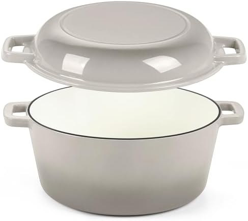 P&P CHEF 2 In 1 Khaki Dutch Oven Pot with Lid for Bread Baking, 5Qt