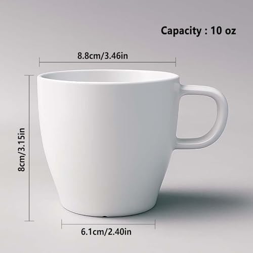 6-Pack 10 oz High-Heat Polypropylene Coffee Mugs, Lightweight Shatter-Resistant Reusable Plastic Cups for Kids, RV, Camping and Everyday Use, White