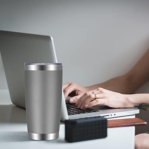 VEGOND 20oz Tumbler with Lid and Straw Stainless Steel Tumbler Cup Vacuum Insulated Double Wall Travel Coffee Mug Powder Coated Coffee Cup, Grey, 1 Pack