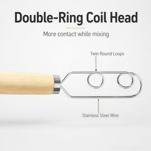 Digead Danish Dough Whisk, Stainless Steel Dutch Whisk with Wooden Handle, Ergonomic Manual Mixing Tool for Home Baking: Heavy Dough, Sourdough Bread, Pizza Dough, Cake Batter (13 inch)