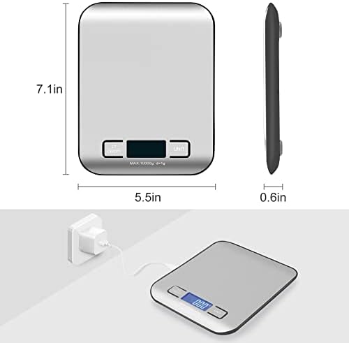 Digital Shipping Scale,Stainless Steel Panel, Accurate Portable Postal Scale for Packages, Small Business,Kitchen, Food, Handmade, Liquids, and Boutique (Silver Black Rechargeable(10kg/1g))