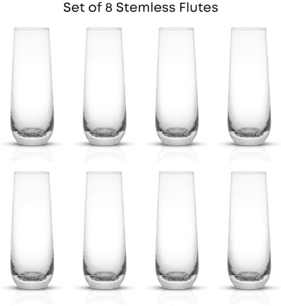 JoyJolt Milo Stemless Champagne Flutes Set of 8 Crystal Glasses. 9.5oz Prosecco Wine Flute, Mimosa Glasses, Cocktail Glass Set, Water Highball Glass, Bar Glassware