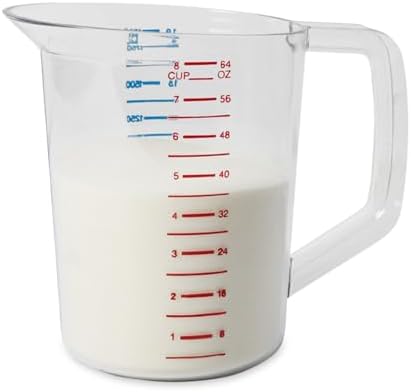 Rubbermaid Commercial Products Bouncer Clear Measuring Cup, 8-Cup/2-Quart, Clear, Strong Food Grade, Easy Read for Liquid/Dry Ingredients, for Home/Professional Kitchen