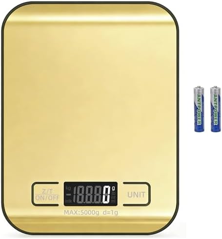 Digital Shipping Scale,Stainless Steel Panel, Accurate Portable Postal Scale for Packages, Small Business,Kitchen, Food, Handmade, Liquids, and Boutique (Mirror Gold Battery(5kg/1g))