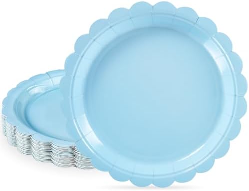 NatNarr 30 Pk Blue Dessert Cake Plates 7" Scalloped Light Blue Paper Plates