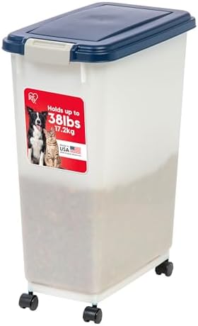 IRIS USA Dog Food Storage Container, Up to 38 lbs, Navy/Pearl, Made in USA