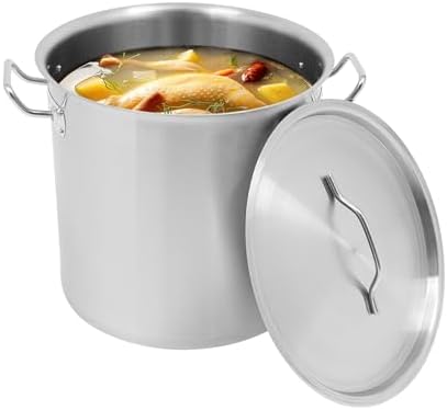 33L/34.9Qt Commercial Large Stock Pot with Lid,Nickel Free Stainless Steel Cookware Healthy Polished Stockpots, Induction Soup Pot for Cooking Home Use