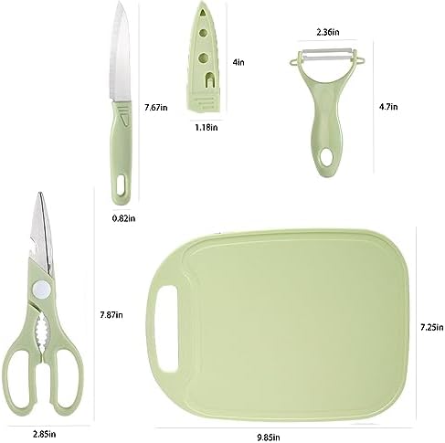 Picnic Prep Set, Cutting Board Kit with Scissors, Knife and Peeler (Green)