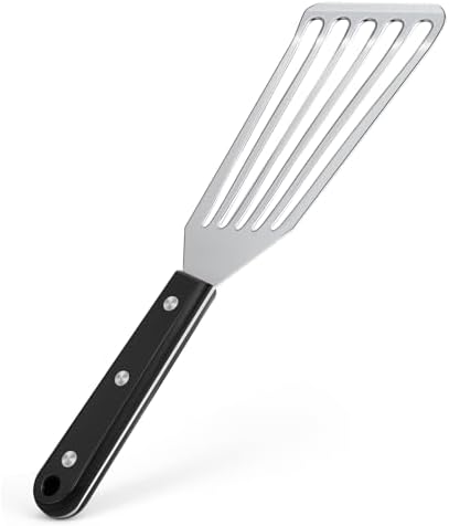 Newness Metal Fish Turner Spatula Stainless Steel for Kitchen Use, Small Griddle Egg Spatula, Flexible, Polished Metal, Corrosion Resistant, Kitchen Slotted Turner with Thin Edge Ideal for Turning,11"