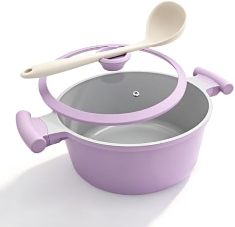 AIKENBBKK 5 Quart Stock Pot with Lid, Non Stick Cooking Pot, Ceramic Soup Pot Nonstick, Induction Cookware for Pasta,Soup,Spaghetti, Stay-Cool Handle, Suitable for All Stoves, PFAS-Free, Purple