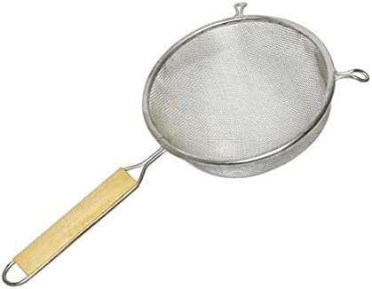 TrueCraftware- 6-Inch Single Fine Tin Mesh Strainer 6-3/4" Handle Length Wooden Handle- Kitchen Utensil Food Strainer Skimmer Spoon for Cooking Sieve Sifters Rice Quinoa Pasta Fruits Vegetable