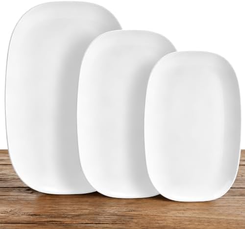 Kassel Ceramic Serving Platter Set 16”/14”/12” White Porcelain Serveware for Parties & Entertaining - Decorative Oven-Safe Serving Dishes & Platters for Food, Cookies, Meat & Turkey Oval Large