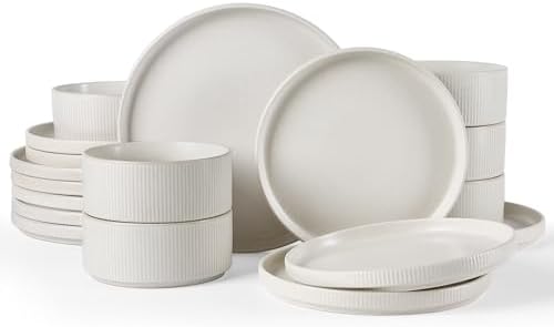 Famiware Star Plates and Bowls Sets, 18pc Modern Stoneware Dinnerware for 6
