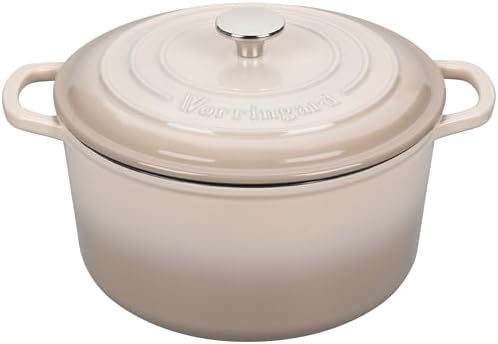 VORRINGARD Enameled Cast Iron Dutch Oven Pot with Lid, for Sourdough Bread Baking, Round Dutch Ovens, 4.5 Quart, Latte