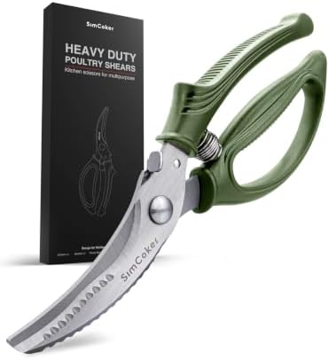 Poultry Shears, Heavy Duty Kitchen Shears With Anti-Slip Handle & Safety Lock, Poultry Scissors for Meat, Chicken, Bone,Turkey, Fish, Spring Loaded, Dishwasher Safe(Olive Green)